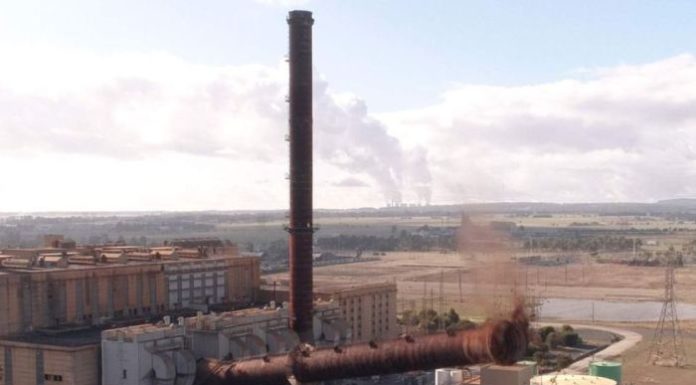 Chimney stack falls at Morwell Power Station