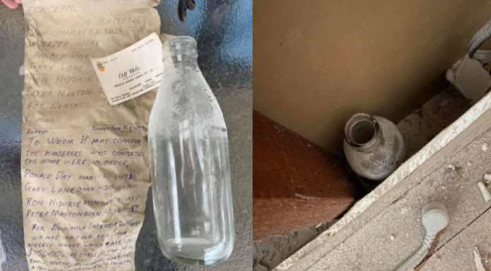 Message in a bottle from 1974 found in Newcastle renovation reunited with its authors